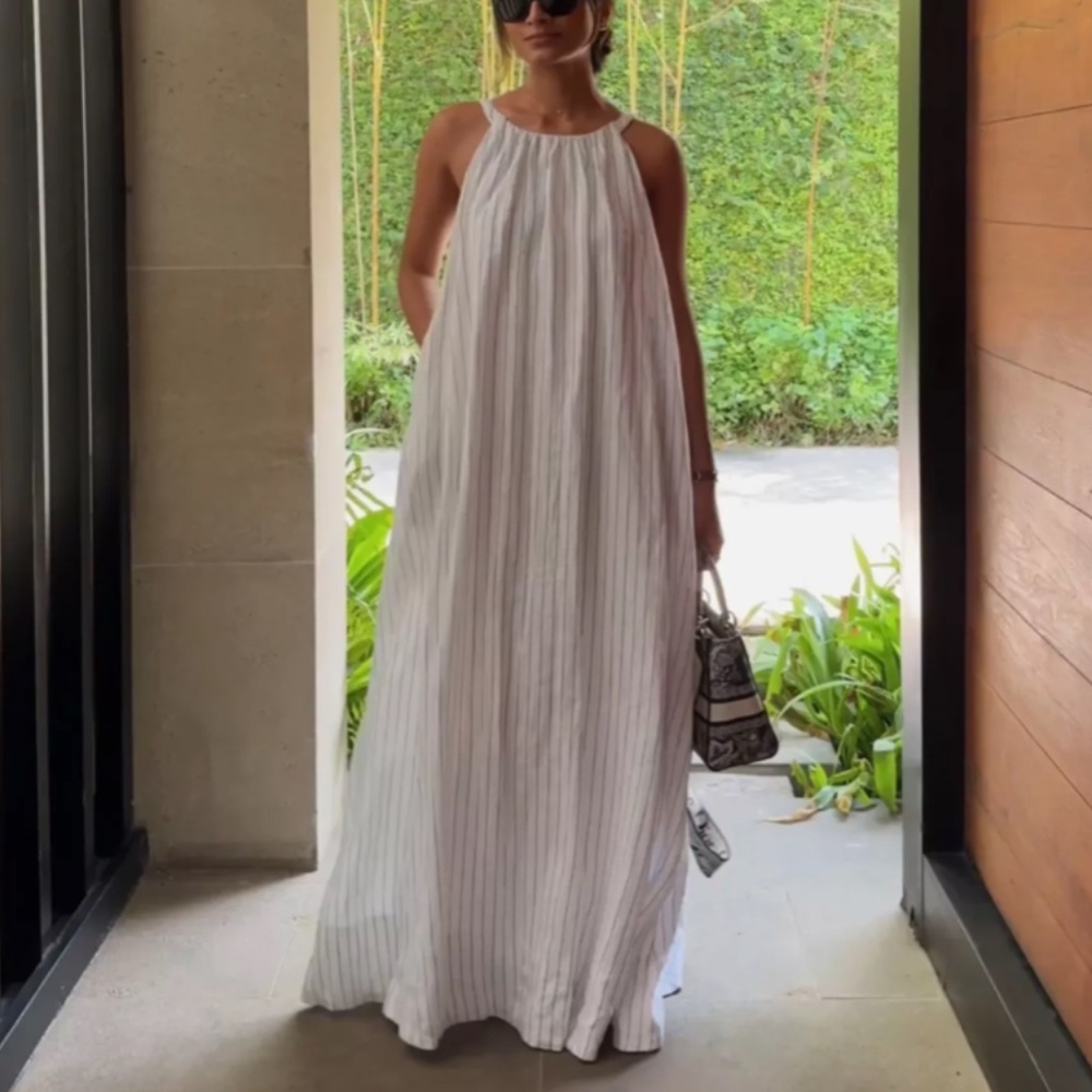 DISSH Striped Halter Maxi Dress in Black and White - Picture 3 of 10